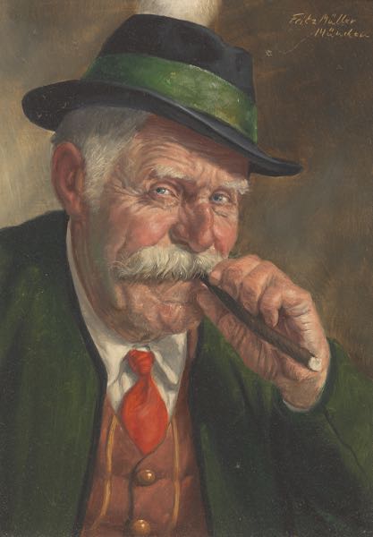 Appraisal: FRITZ MULLER GERMAN B x German gentleman smoking a cigar