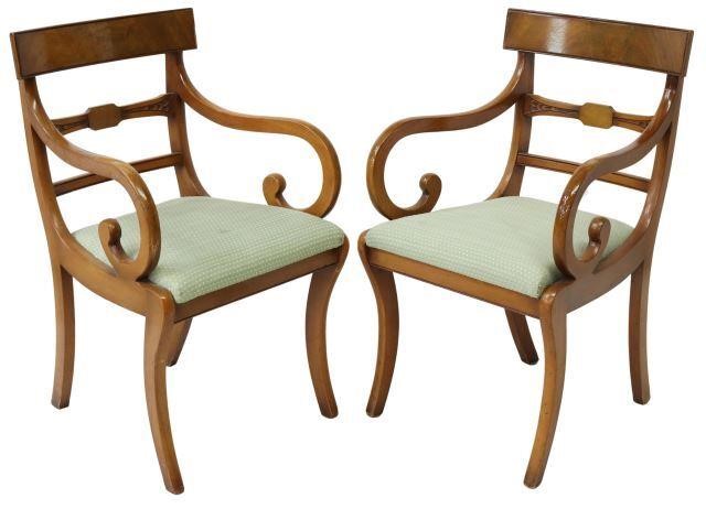 Appraisal: pair French Empire style armchairs th c having carved walnut