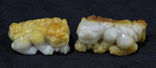 Appraisal: Two Chinese Jade Fu lot of Chinese jade fu-lions each