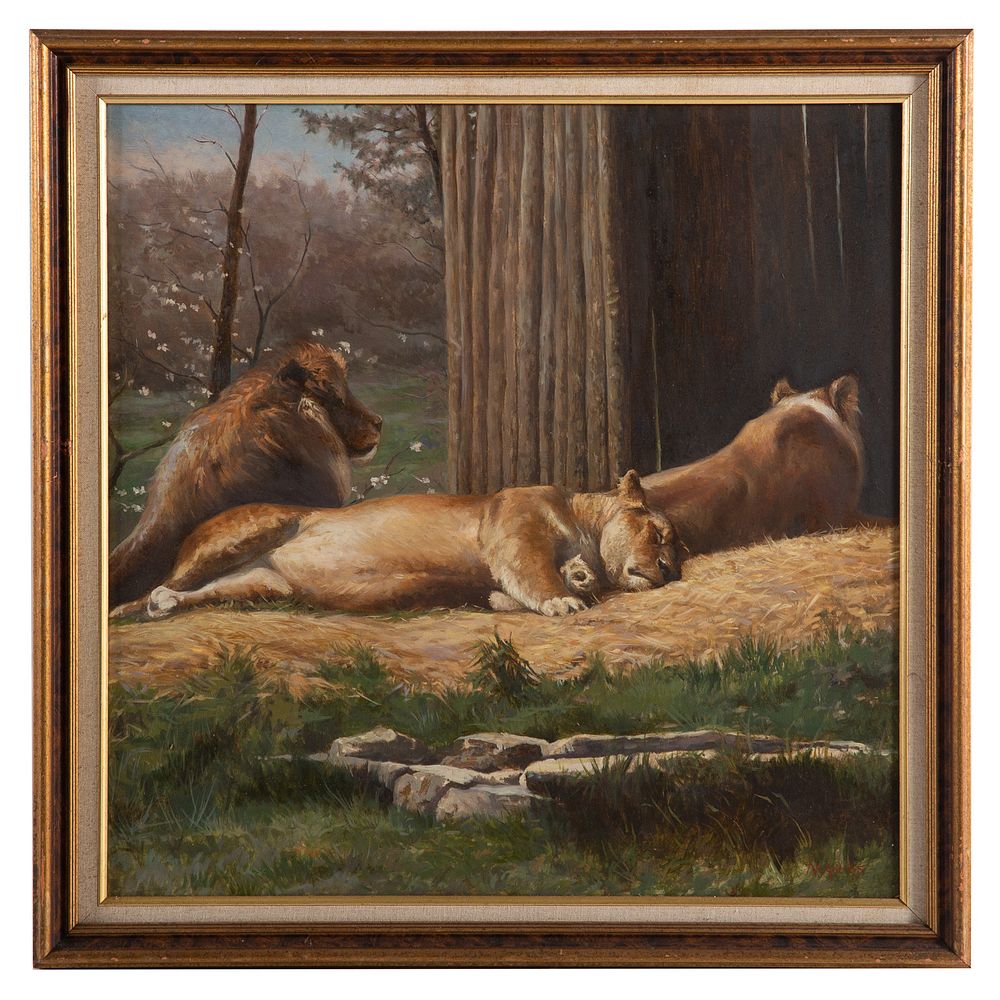 Appraisal: Nathaniel K Gibbs Lions of Druid Hill oil American -