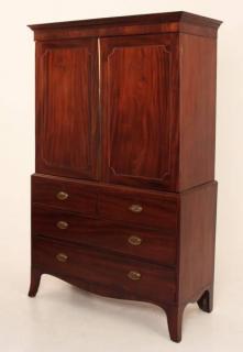 Appraisal: INLAID SHERATON MAHOGANY LINEN PRESS INLAID SHERATON MAHOGANY LINEN PRESS