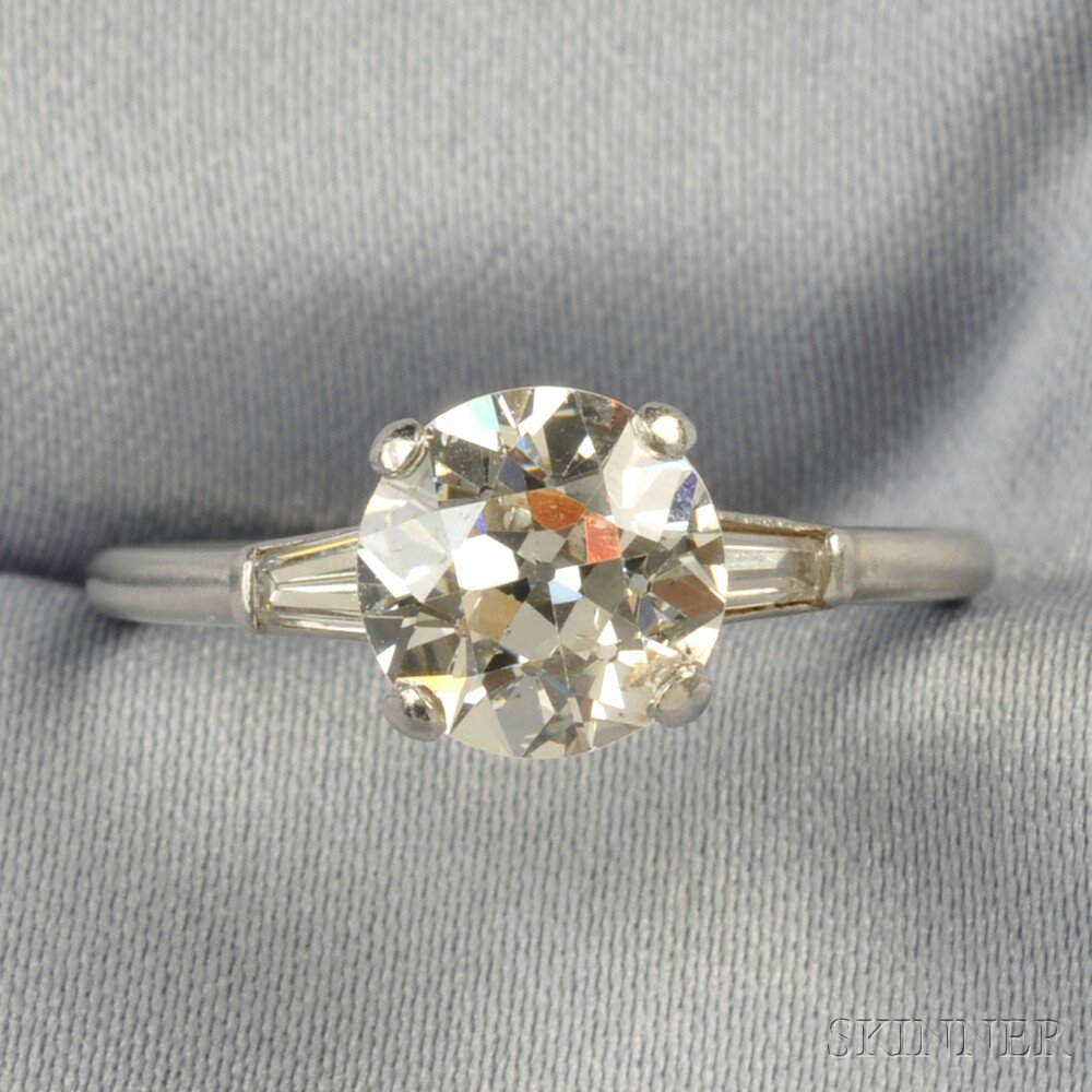 Appraisal: Platinum and Diamond Solitaire prong-set with an old European-cut diamond