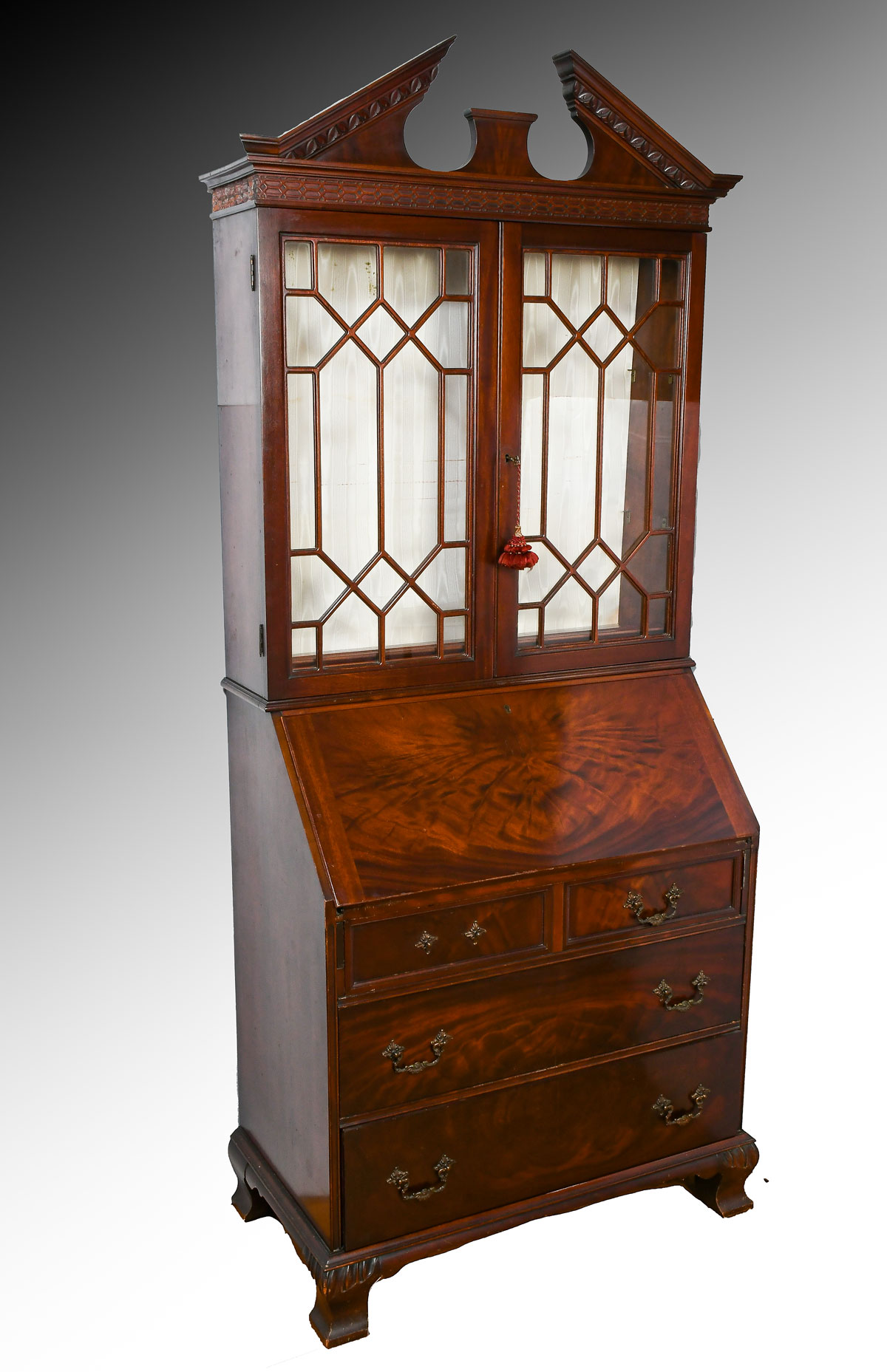 Appraisal: MAHOGANY DROPFRONT SECRETARY th century mahogany secretary with surmounting broken