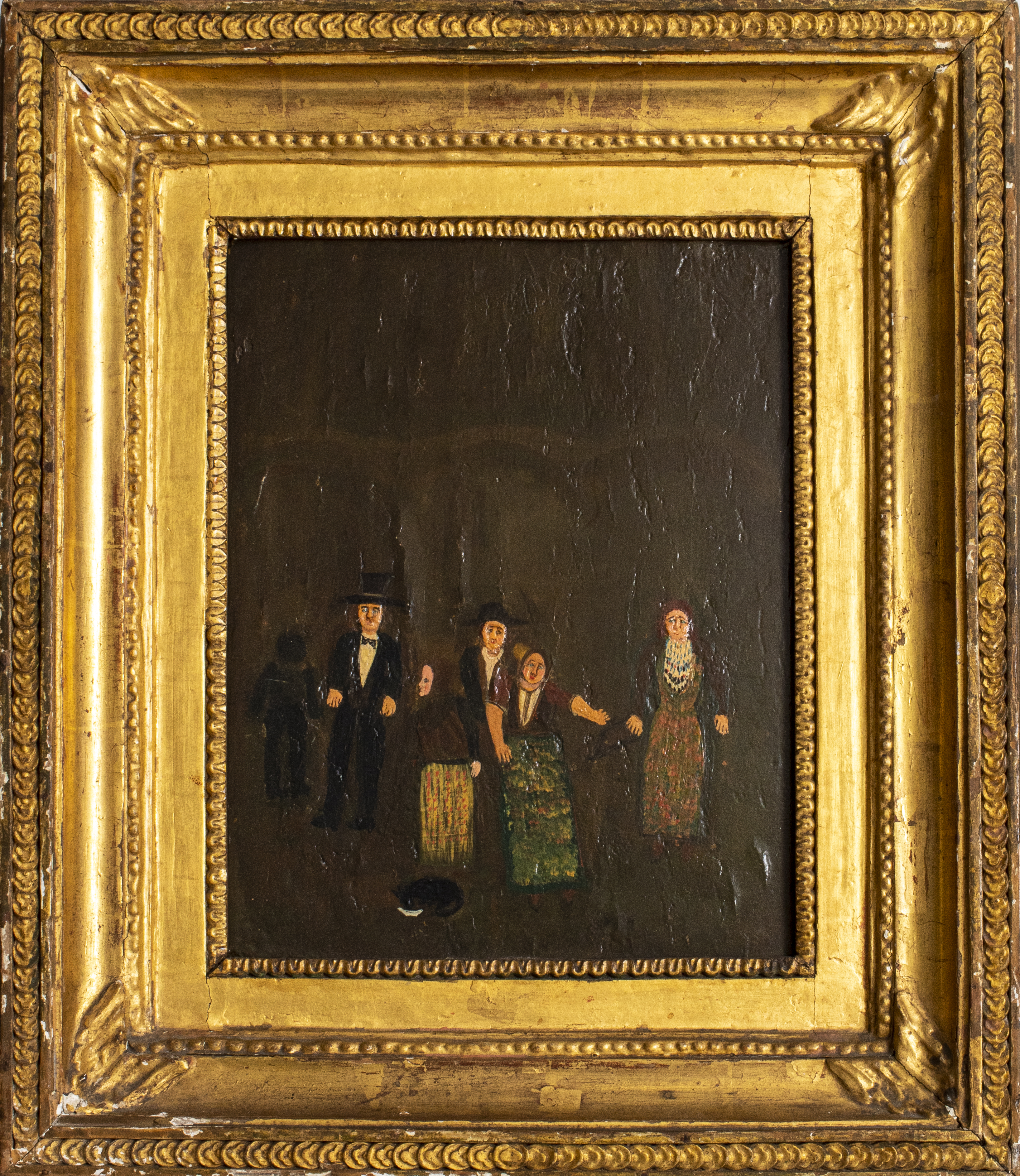 Appraisal: AMERICAN FOLK ART PORTRAIT OF FAMILY OIL ON PANEL American