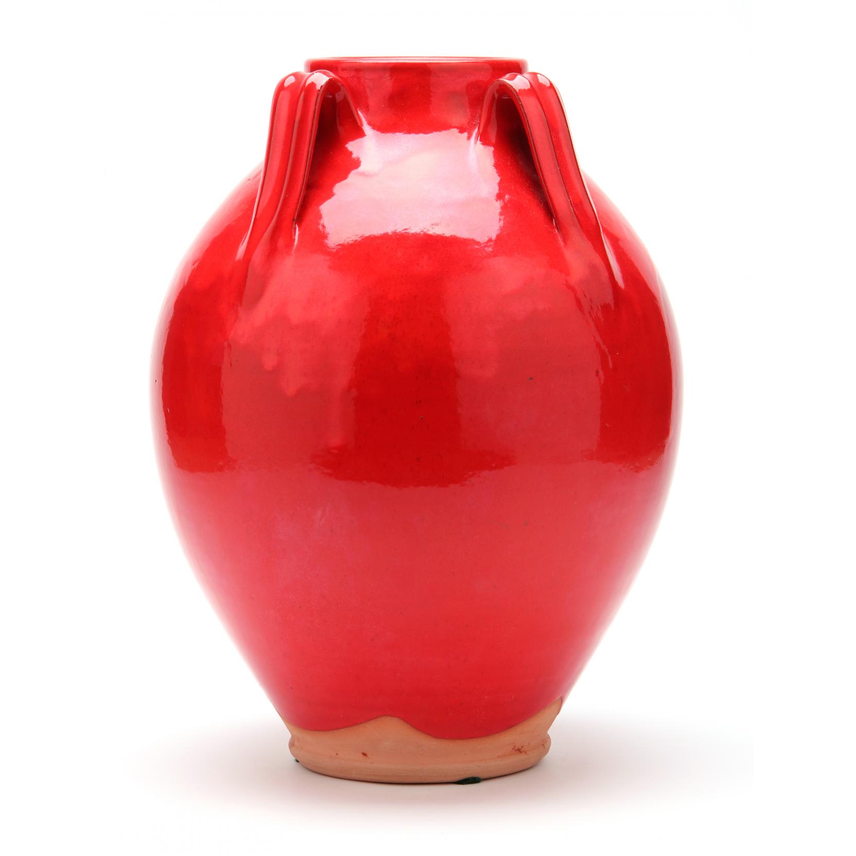 Appraisal: NC Pottery Ben Owen III large red glazed Lily vase