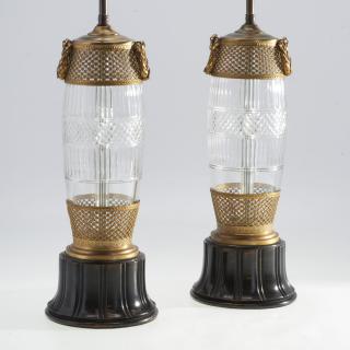 Appraisal: Pair Louis XVI style brass mounted cut glass lamps Pair