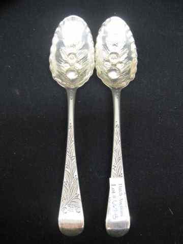 Appraisal: Pair of English Sterling Silver Berry Spoonselaborate floral bowls scalloped