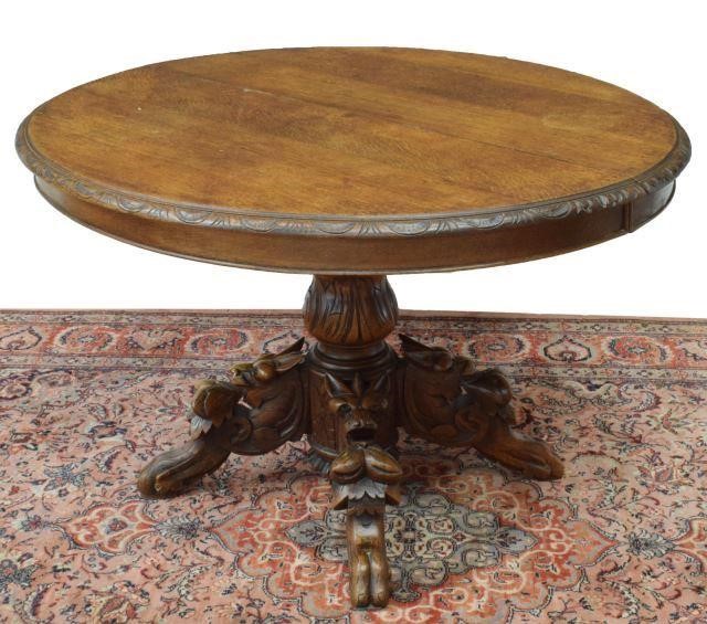 Appraisal: French carved oak extension table late th c oval tabletop