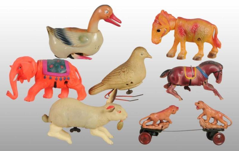 Appraisal: Lot of Celluloid Animal Wind-Up Toys Description Pre-war Japanese All