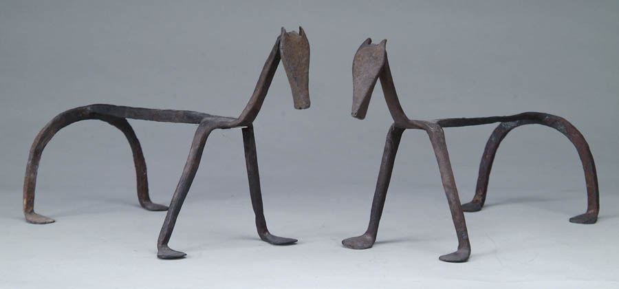 Appraisal: INTERESTING PAIR OF FOLK ART FIRE DOGS In the form