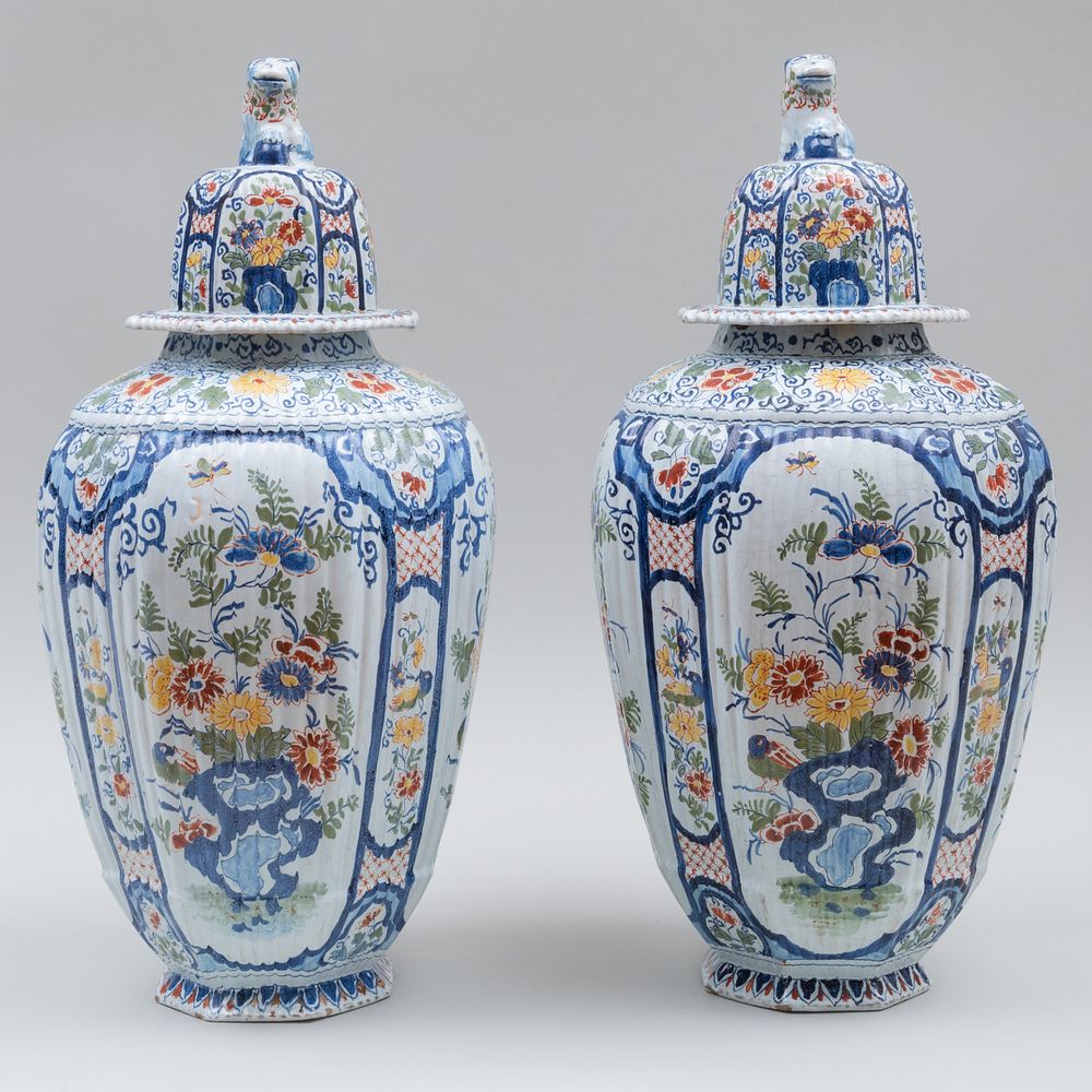 Appraisal: Dutch Delft Polychrome Jars and Covers 'WA' over ' '