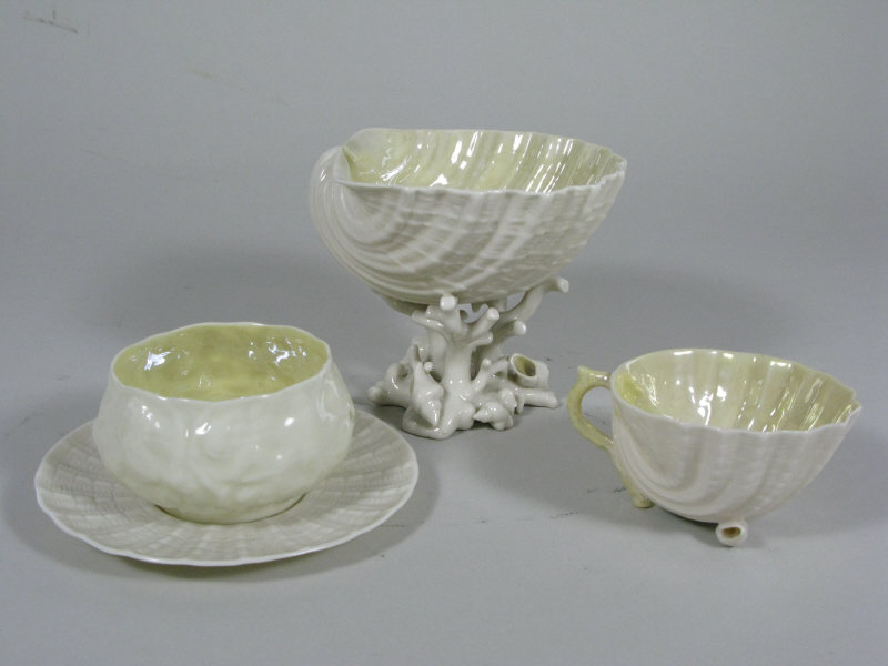 Appraisal: Group of Four Belleek Pieces including a shell cup saucer