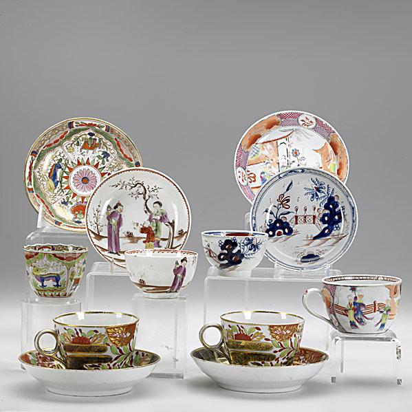 Appraisal: ENGLISH PORCELAIN Grouping of six cups and saucers includes Lowestoft