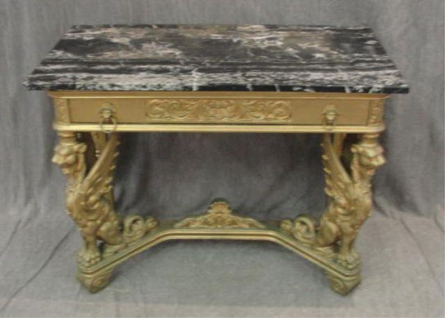 Appraisal: Victorian Marbletop Console with Griffin Base Painted gold The marble