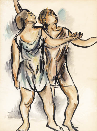 Appraisal: MOSES SOYER Dancers Gouache on cream wove paper x mm