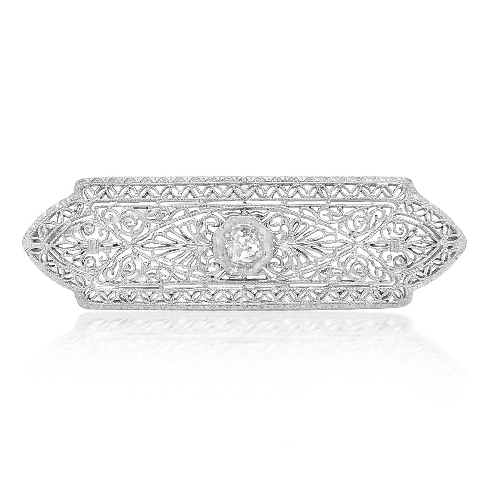 Appraisal: KT GOLD DIAMOND BAR BROOCH KT GOLD DIAMOND BAR BROOCH