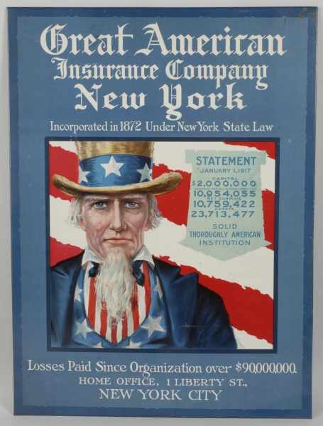 Appraisal: Tin Great American Insurance Company Sign Description Depicts Uncle Sam