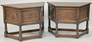 Appraisal: Pair of oak Jacobean style side cabinets ht in wd