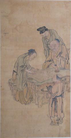 Appraisal: Pair of Vintage Japanese Watercolors on Silk unsigned depicting figures