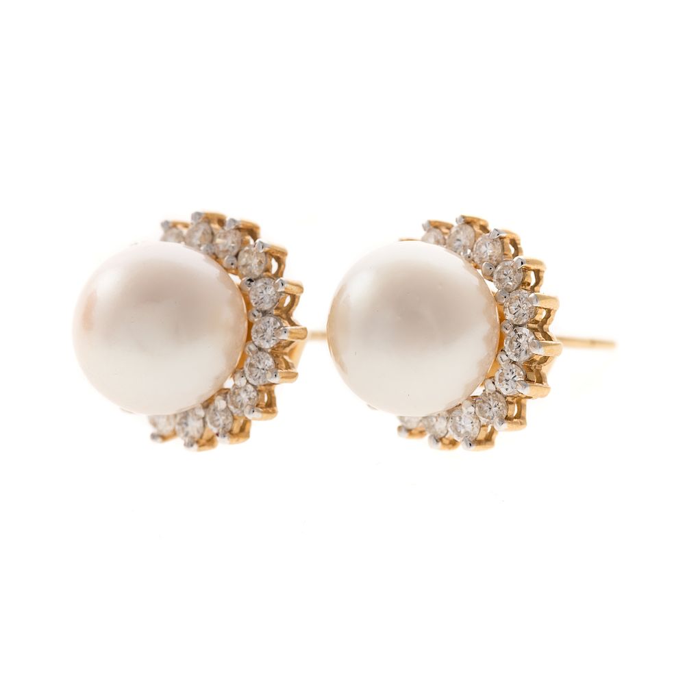 Appraisal: A Pair of Fine Pearl Diamond Earrings in K K