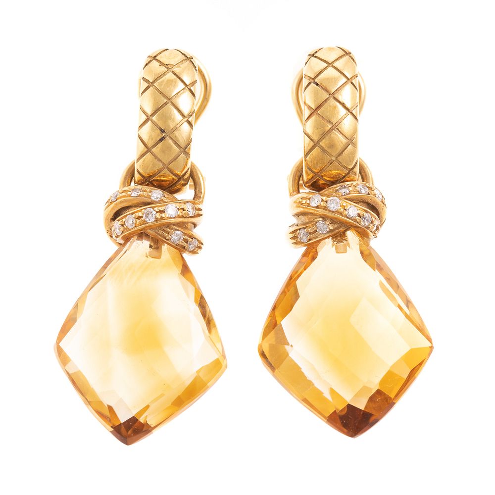 Appraisal: A Pair of K Diamond Citrine Drop Earrings K yellow