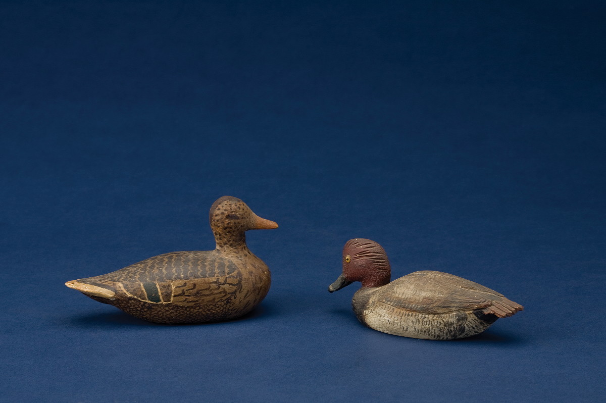 Appraisal: CARVED AND PAINTED MINIATURE REDHEAD DRAKE DECOY CIRCA Together with