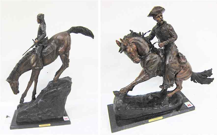 Appraisal: TWO WESTERN BRONZE SCULPTURES ''Mountain Man'' and ''Cowboy'' after the