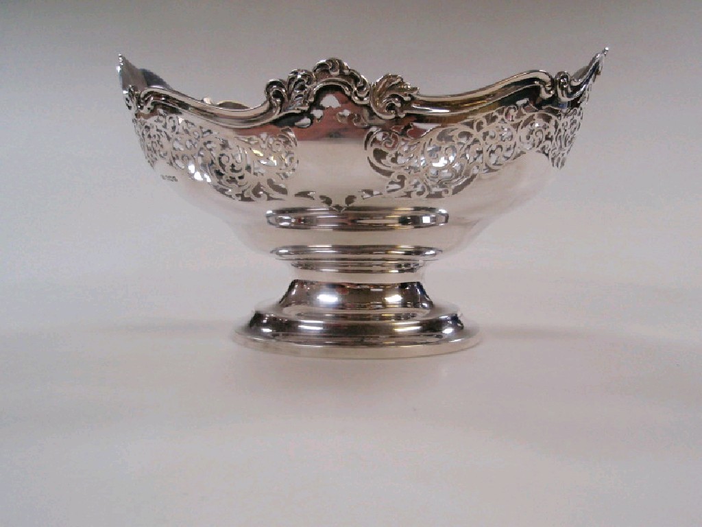 Appraisal: A silver pierced oval footed bowl Sheffield cm high