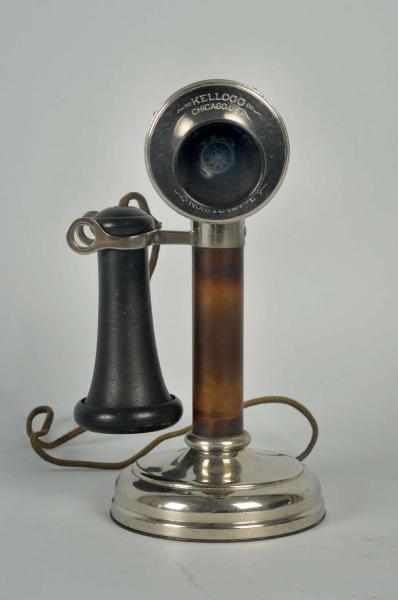 Appraisal: Kellogg Nickeled Candlestick Telephone Circa Nickeled brass Early faceplate with