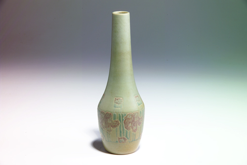 Appraisal: OVERBECK Bottle-shaped vase decorated by Elizabeth and Frances with carved