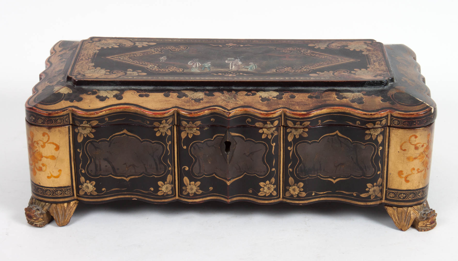 Appraisal: Chinese Export lacquered jewelry box late th century shaped box