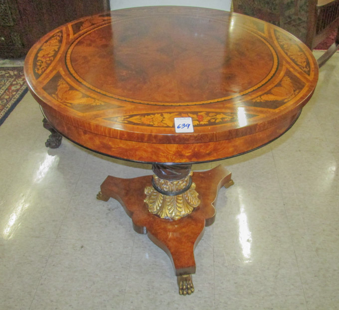 Appraisal: REGENCY STYLE MARQUETRY INLAID PEDESTAL TABLE Rho Mobili d'Epoca Cabiate