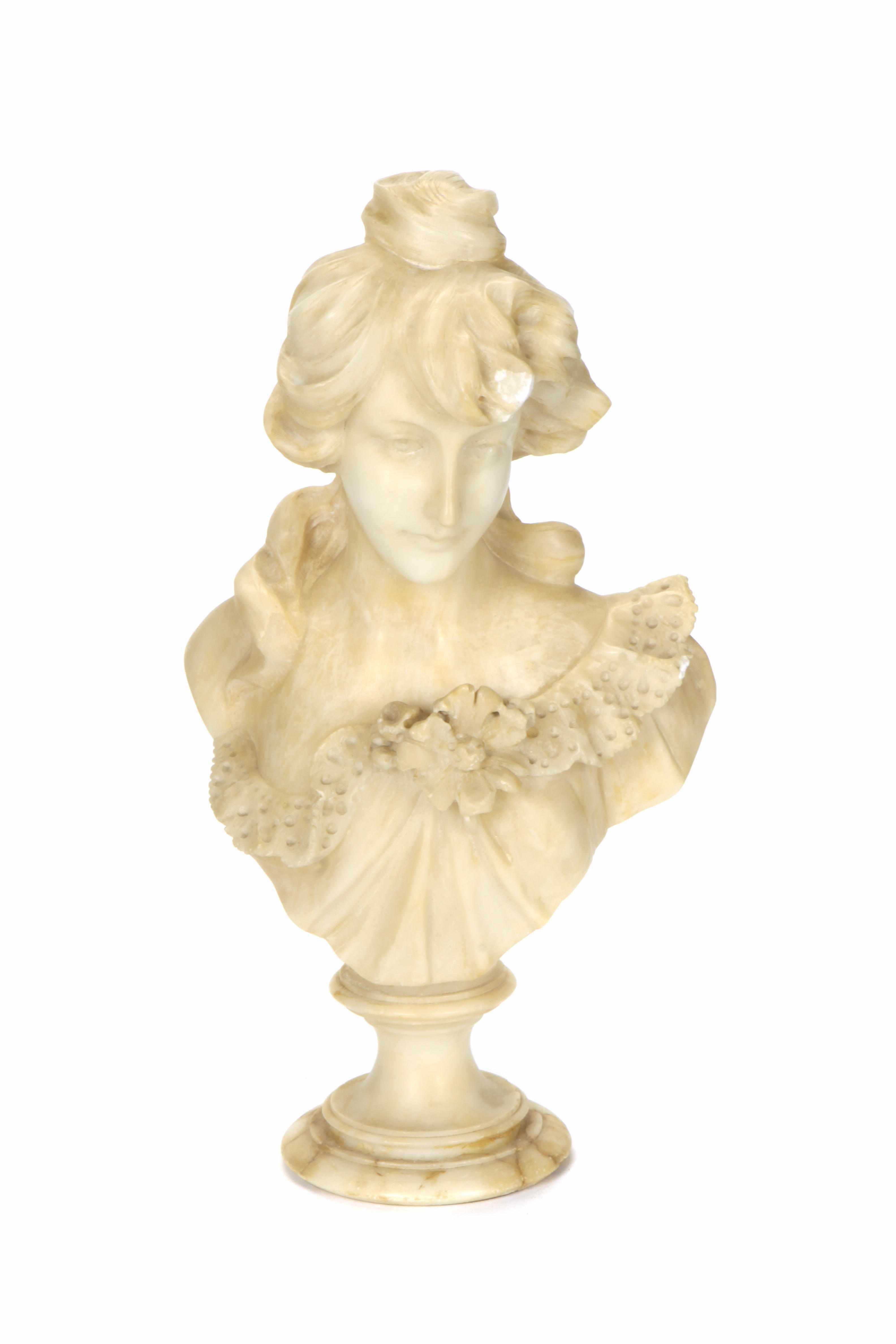 Appraisal: An alabaster bust of a girl on socle loose base