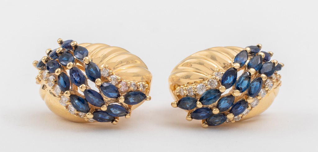 Appraisal: VINTAGE GOLD SAPPHIRE DIAMOND DOME CLIP EARRINGS Vintage K yellow