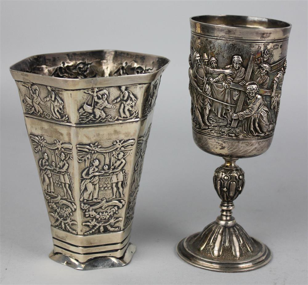 Appraisal: TWO CONTINENTAL SILVER DRINKING VESSELS the first Dutch Schoonhoven circa