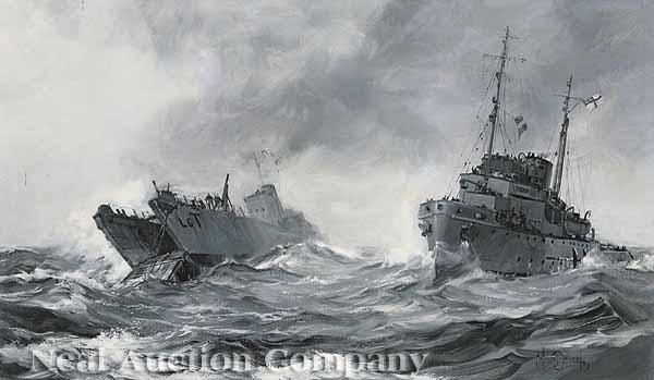 Appraisal: Montague Dawson English - Tank-Landing Ship and Naval Tub oil