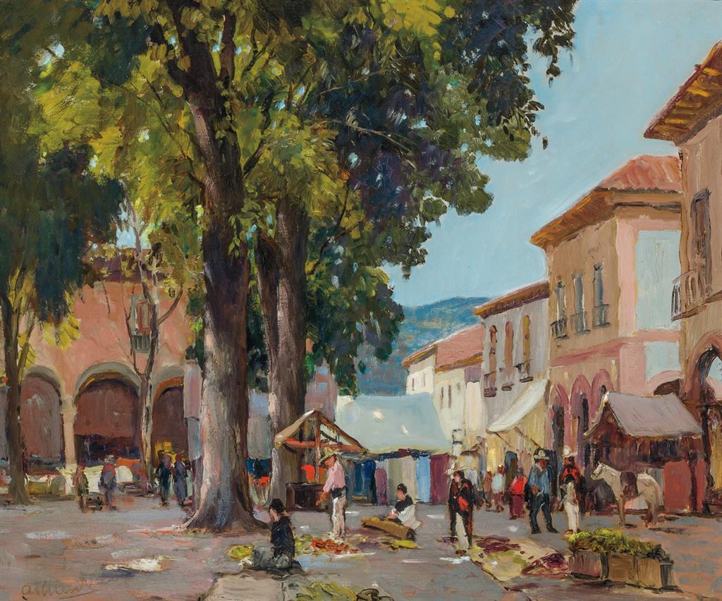 Appraisal: ANTHONY THIEME American - Mexican Village Square oil on canvas