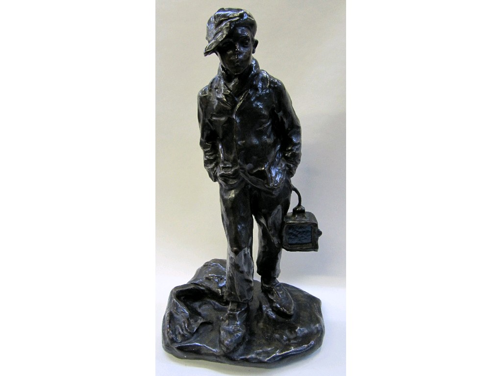 Appraisal: Bronze figural lampbase modelled as a street urchin carrying a