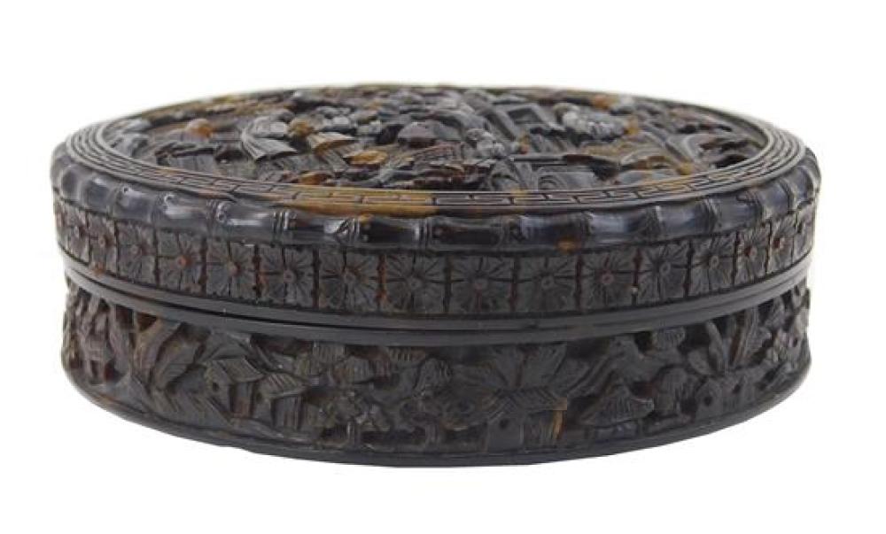 Appraisal: ASIAN Chinese Export carved tortoise box round and decorated with