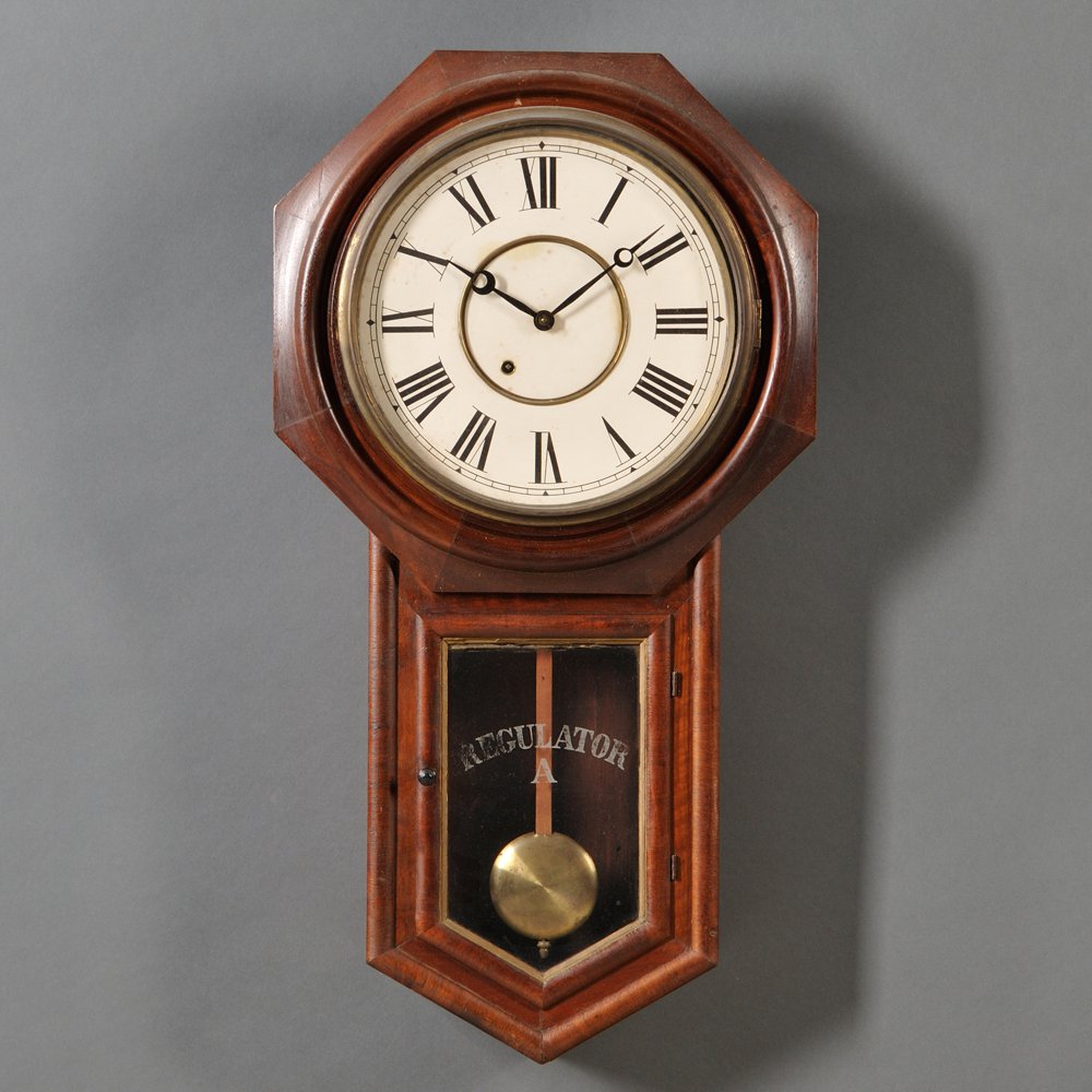 Appraisal: Ansonia Regulator A Wall Timepiece c walnut case glazed lower