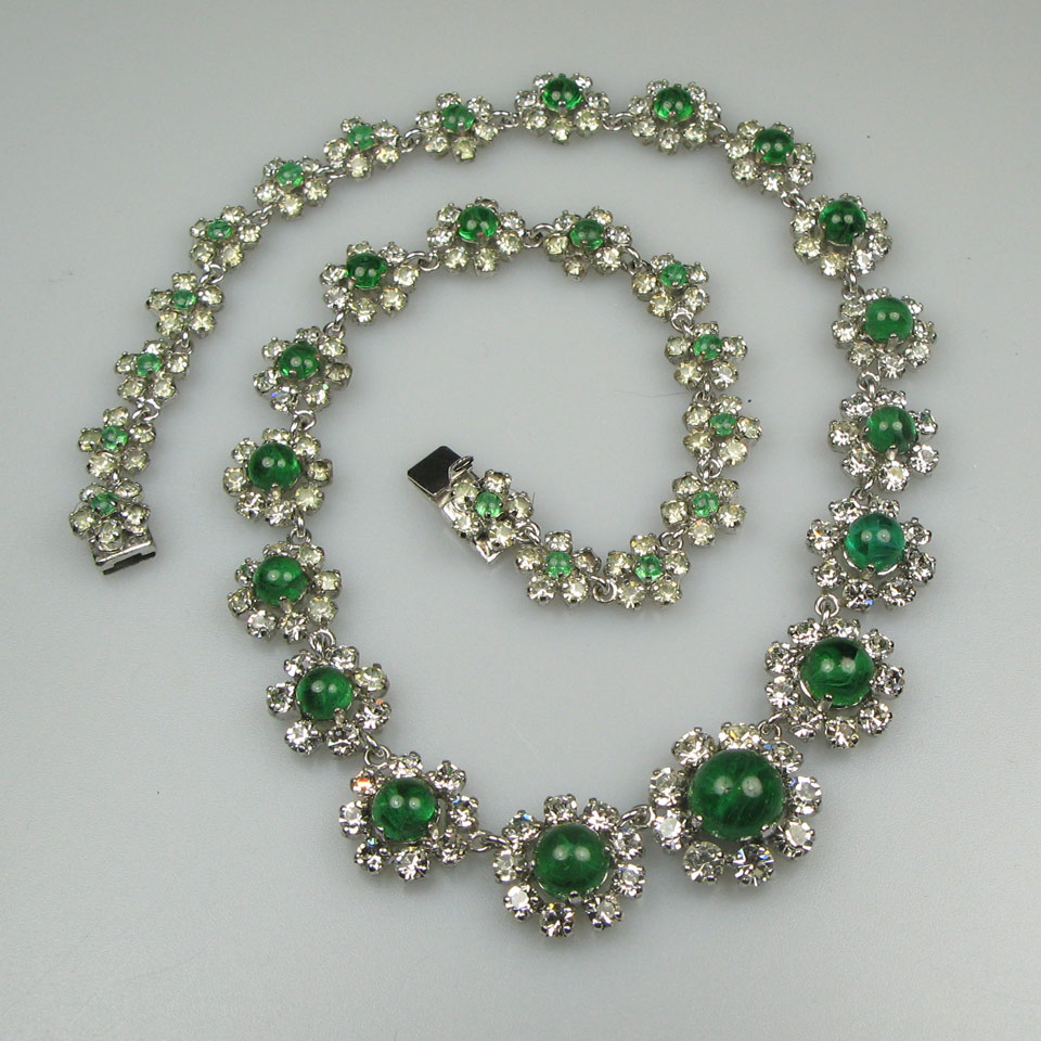 Appraisal: Christian Dior Necklace set with clear and green rhinestones circa