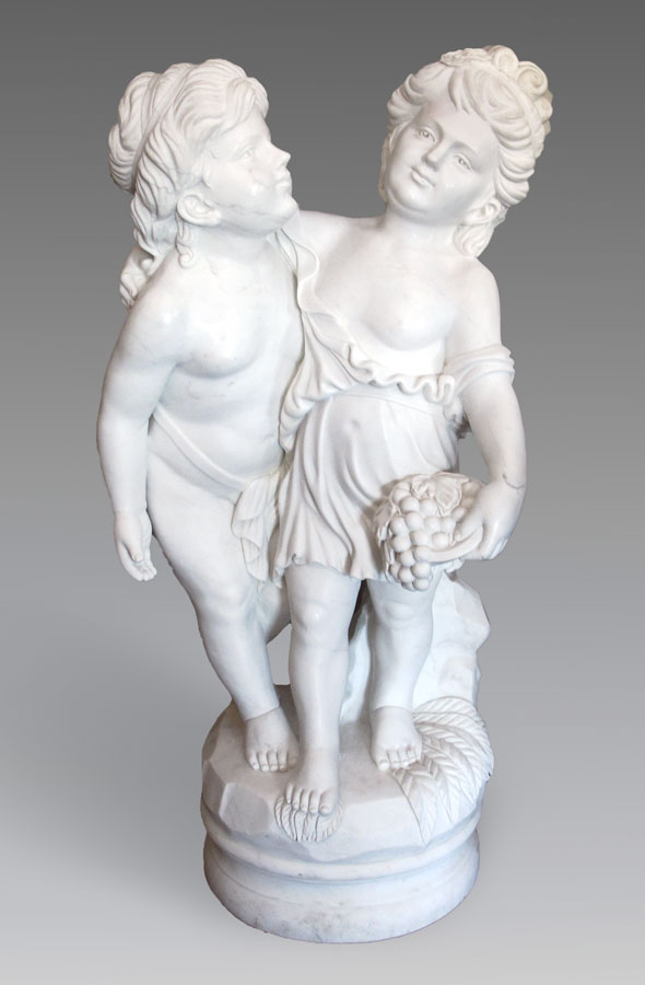 Appraisal: LIFE SIZE CARVED ITALIAN MARBLE SCULPTURE OF TWO CHILDREN One