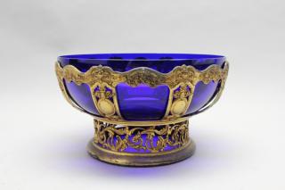 Appraisal: Gilt Metal Cobalt Glass Reticulated Centerbowl Gilt Metal Cobalt Glass