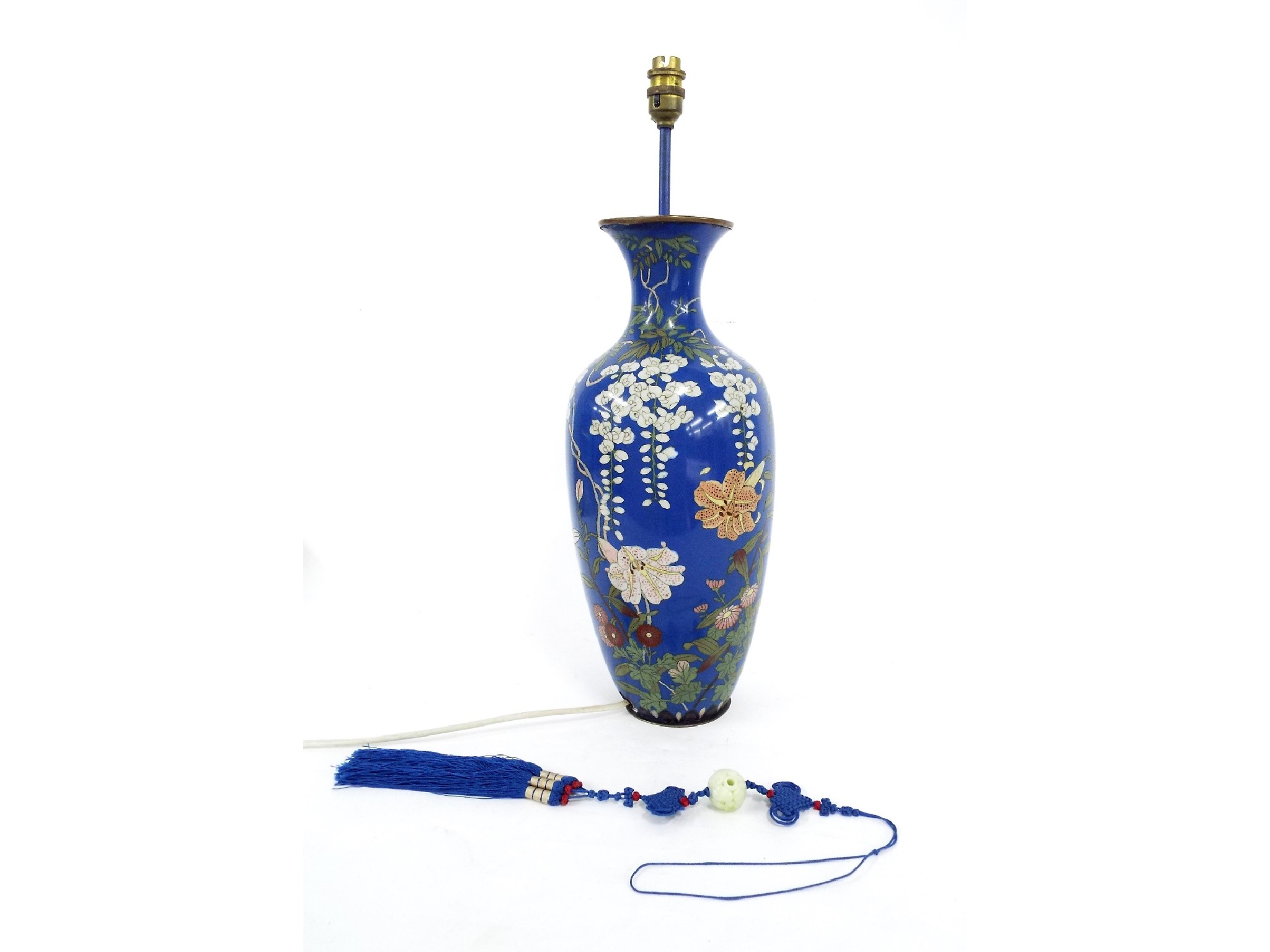 Appraisal: Japanese cloisonne baluster vase converted into a table lamp decorated