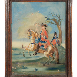 Appraisal: A German Reverse-Painted Glass Panel Depicting Frederick the Great th