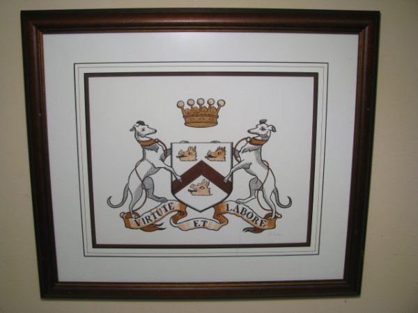 Appraisal: Gouache on paper coat of arms Virtute Et Labor for