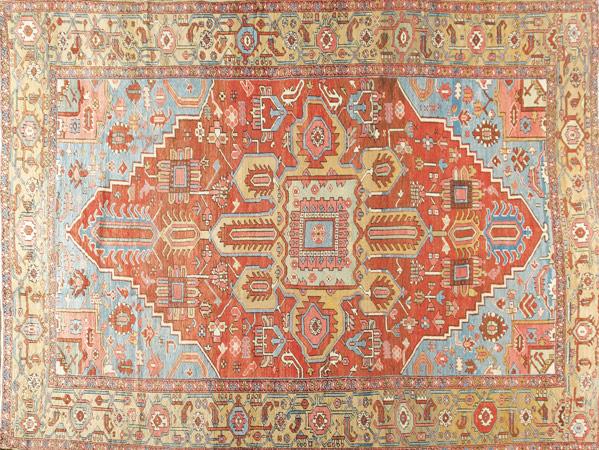 Appraisal: HERIZ ORIENTAL RUG Red central medallion with ground in shades