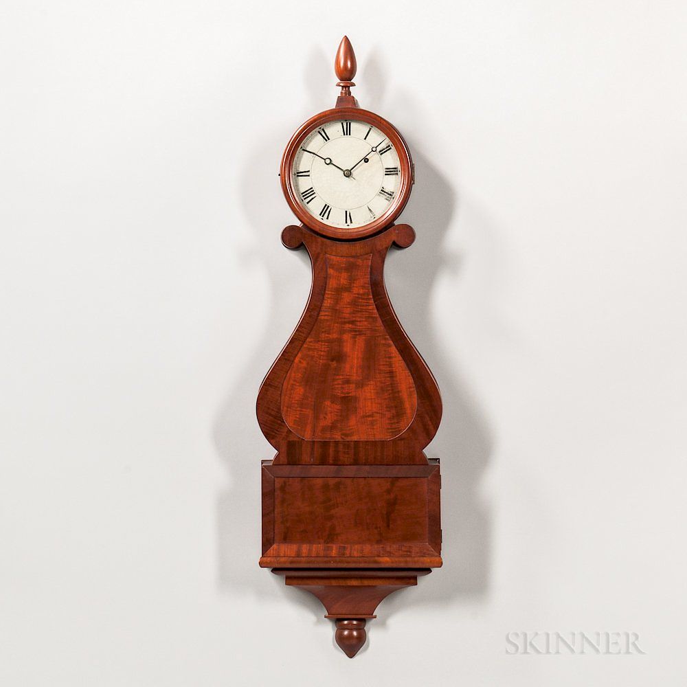 Appraisal: Wood-front Mahogany Lyre Clock Wood-front Mahogany Lyre Clock Boston c