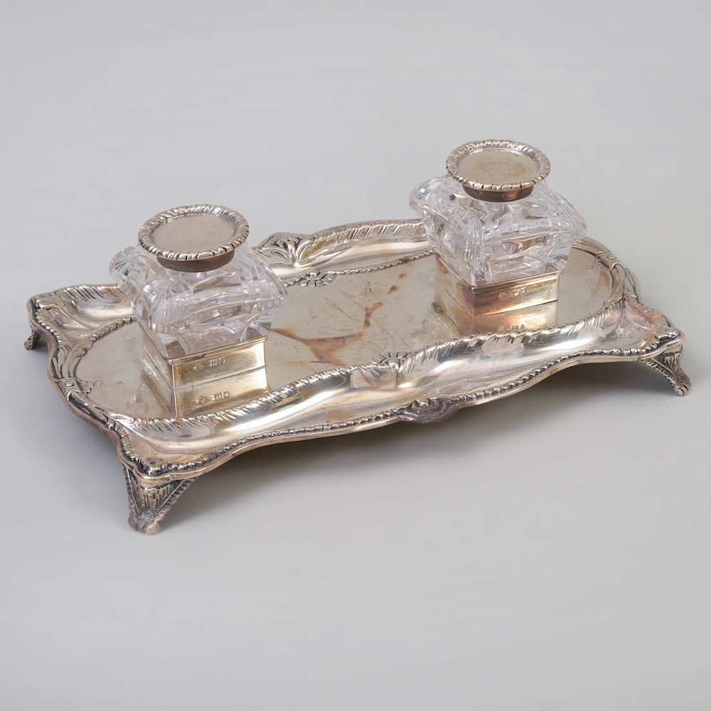 Appraisal: Edward VII Silver and Cut Glass Inkstand Mark of William