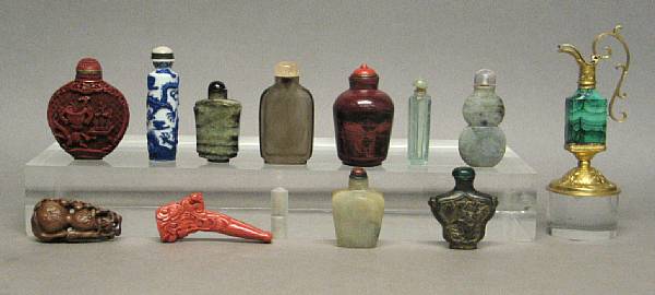 Appraisal: A group of twelve Chinese miniature decorations Including nine snuff